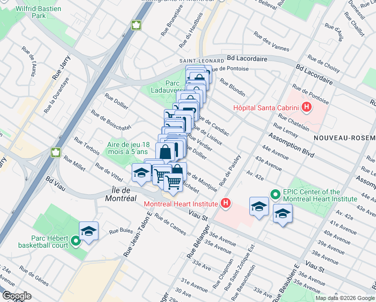 map of restaurants, bars, coffee shops, grocery stores, and more near 7240 Rue Dollier in Montréal