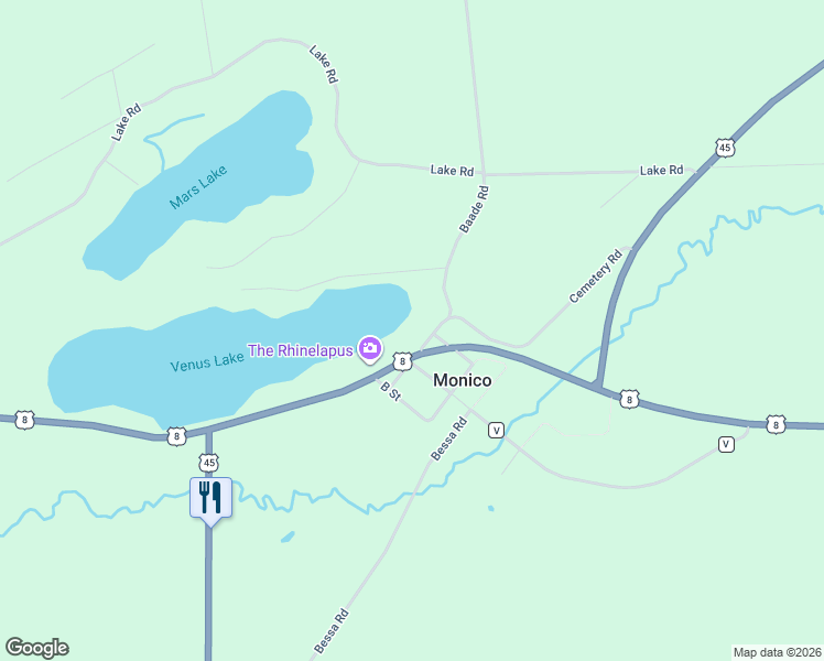 map of restaurants, bars, coffee shops, grocery stores, and more near 1658 U.S. 8 in Monico