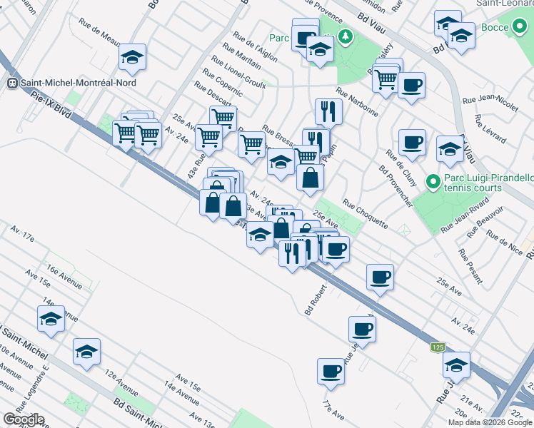 map of restaurants, bars, coffee shops, grocery stores, and more near 8791 23e Avenue in Montréal