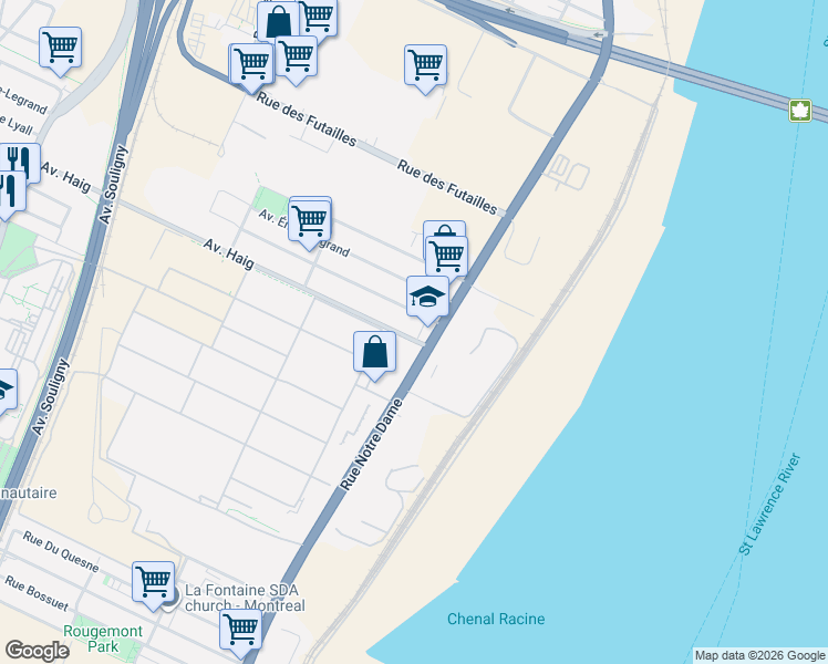 map of restaurants, bars, coffee shops, grocery stores, and more near 529 Avenue Haig in Montréal