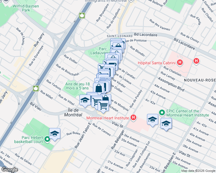 map of restaurants, bars, coffee shops, grocery stores, and more near 7275 Rue d'Abancourt in Montréal