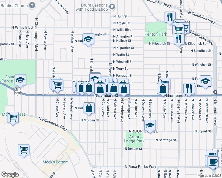 map of restaurants, bars, coffee shops, grocery stores, and more near in Portland