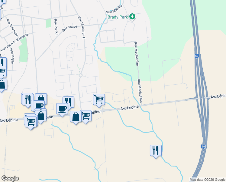 map of restaurants, bars, coffee shops, grocery stores, and more near 112 Impasse Léonard-Pagé in Gatineau
