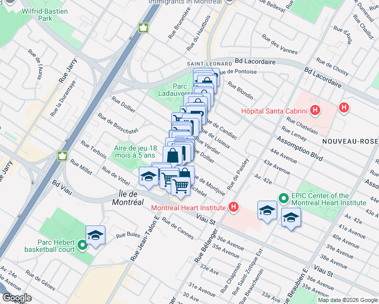 map of restaurants, bars, coffee shops, grocery stores, and more near 7275 Rue d'Abancourt in Montréal