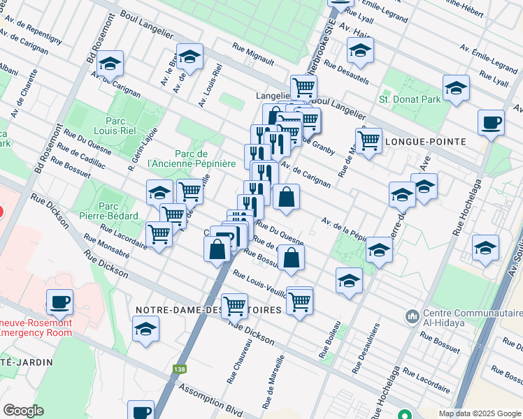 map of restaurants, bars, coffee shops, grocery stores, and more near 6068 Rue Sherbrooke Est in Montréal