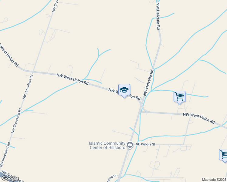 map of restaurants, bars, coffee shops, grocery stores, and more near Northwest West Union Road in Hillsboro