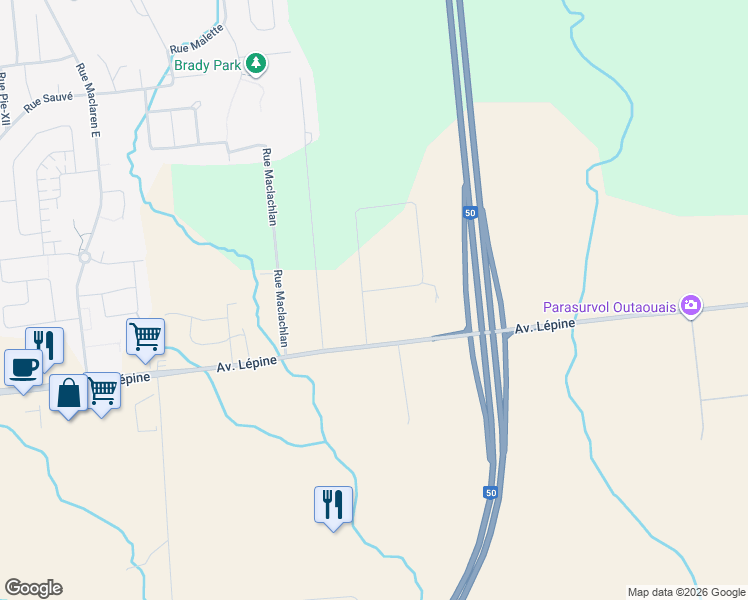 map of restaurants, bars, coffee shops, grocery stores, and more near 205 Rue Carpentier in Gatineau