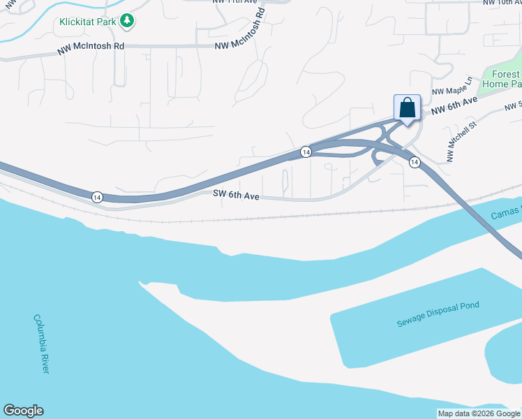 map of restaurants, bars, coffee shops, grocery stores, and more near 2406 Southwest 6th Avenue in Camas