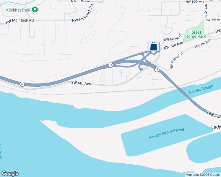 map of restaurants, bars, coffee shops, grocery stores, and more near 2300 Southwest 6th Avenue in Camas