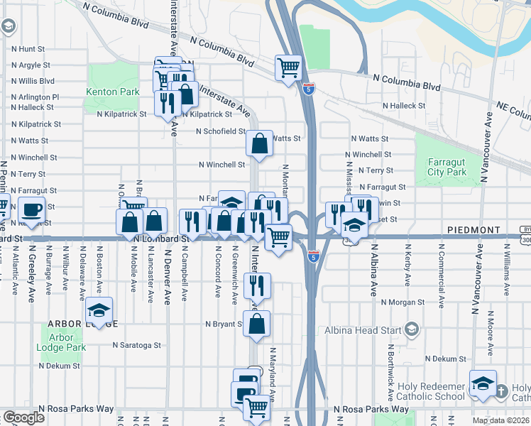 map of restaurants, bars, coffee shops, grocery stores, and more near in Portland