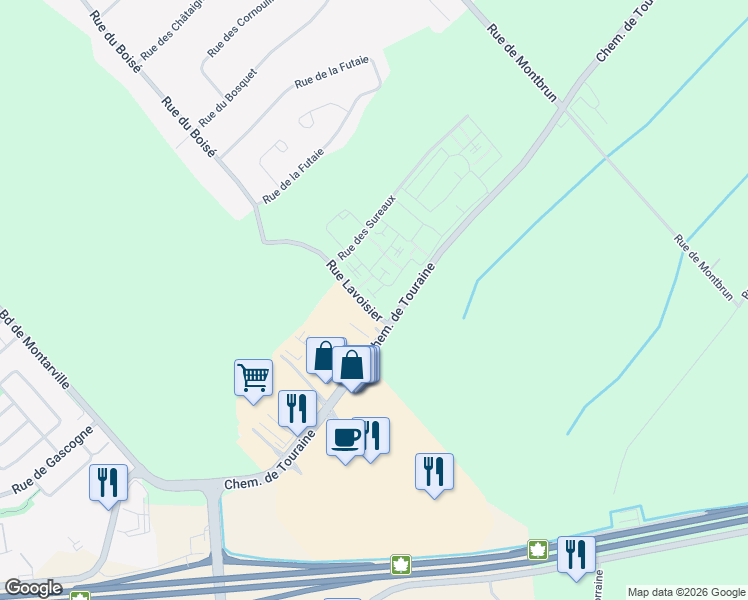 map of restaurants, bars, coffee shops, grocery stores, and more near 630 Rue des Sureaux in Boucherville