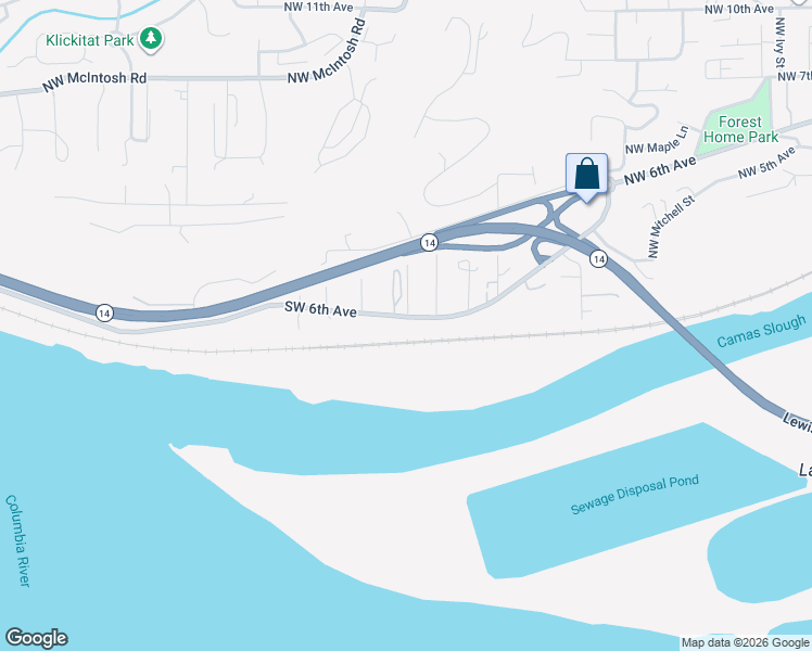 map of restaurants, bars, coffee shops, grocery stores, and more near 2300 Southwest 6th Avenue in Camas