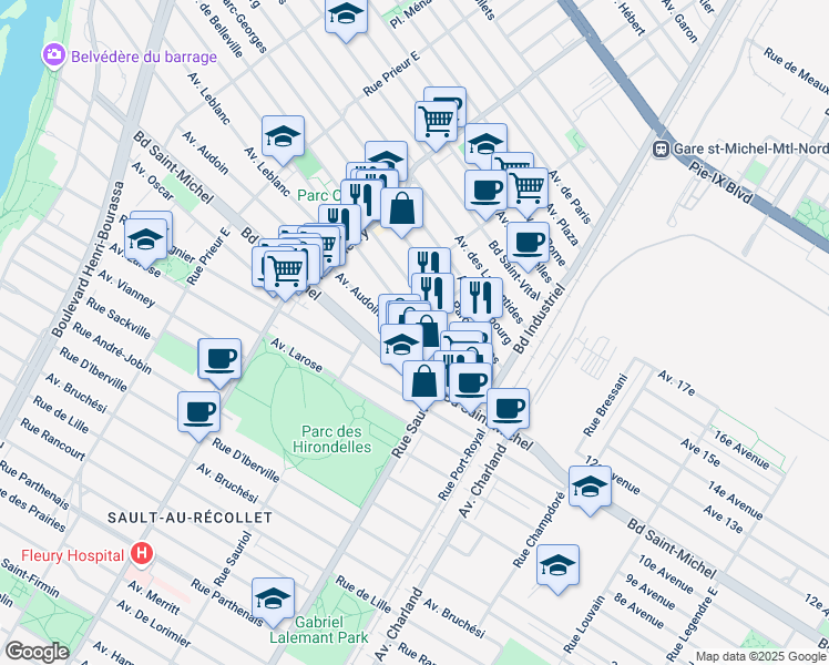 map of restaurants, bars, coffee shops, grocery stores, and more near in Montreal