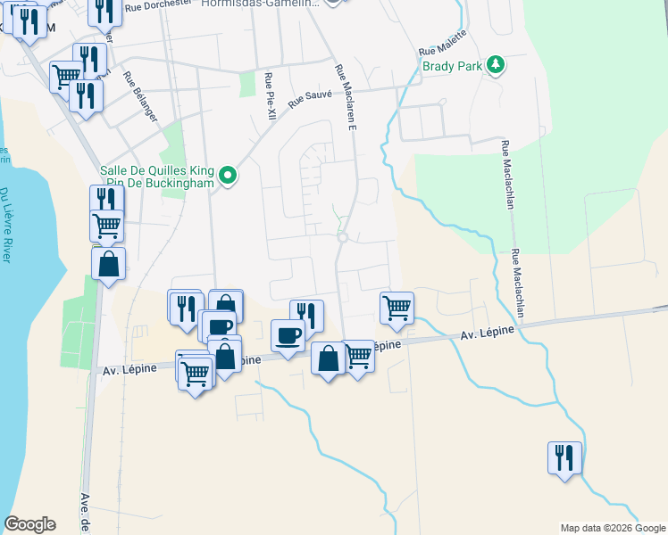map of restaurants, bars, coffee shops, grocery stores, and more near 791 Rue Maclaren Est in Gatineau