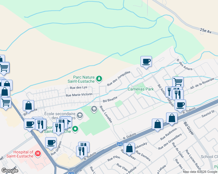 map of restaurants, bars, coffee shops, grocery stores, and more near 292 Rue des Jonquilles in Sainte-Marthe-sur-le-Lac