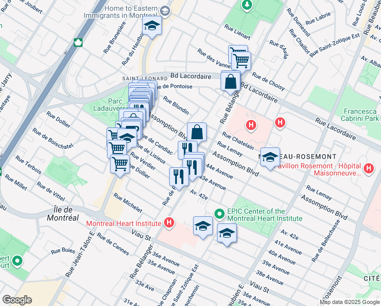 map of restaurants, bars, coffee shops, grocery stores, and more near 6981 Terrasse Sagamo in Montréal