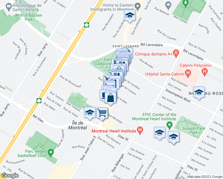 map of restaurants, bars, coffee shops, grocery stores, and more near 5273 Rue Jean-Talon Est in Montréal