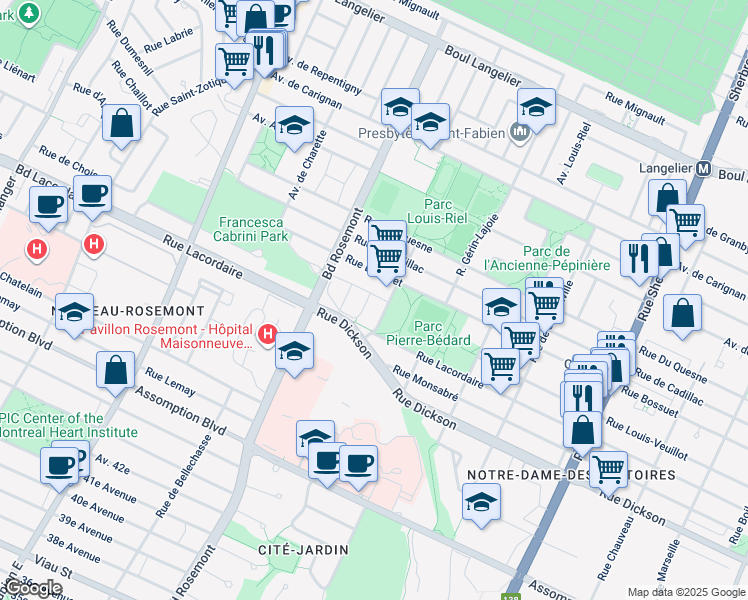 map of restaurants, bars, coffee shops, grocery stores, and more near in Montréal