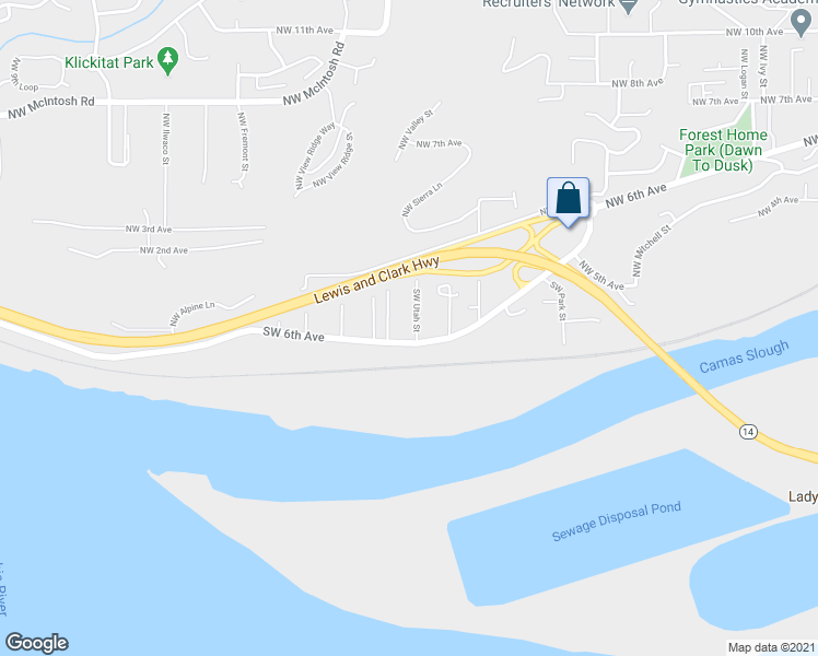 map of restaurants, bars, coffee shops, grocery stores, and more near 614 Southwest Valley Street in Camas