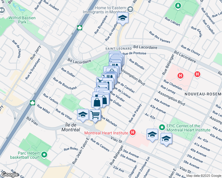 map of restaurants, bars, coffee shops, grocery stores, and more near 5361 Rue Jean-Talon Est in Montréal