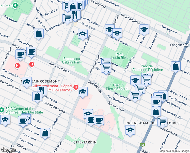 map of restaurants, bars, coffee shops, grocery stores, and more near 5857 Rue Madore in Montréal