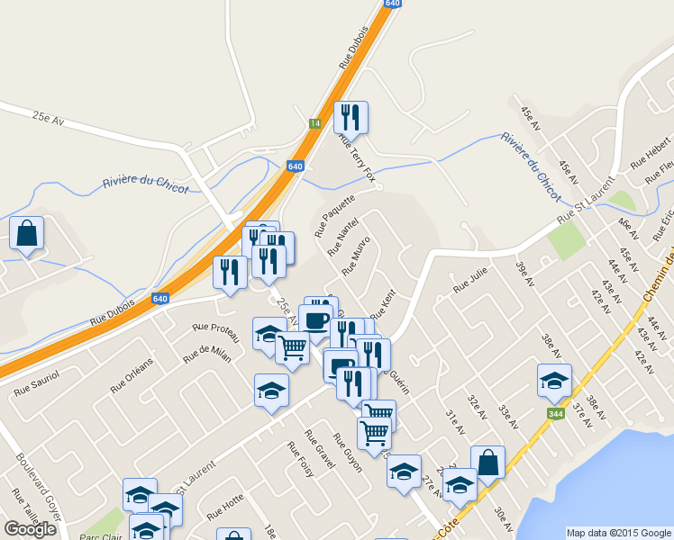 map of restaurants, bars, coffee shops, grocery stores, and more near 297 Rue Paquette in Saint-Eustache
