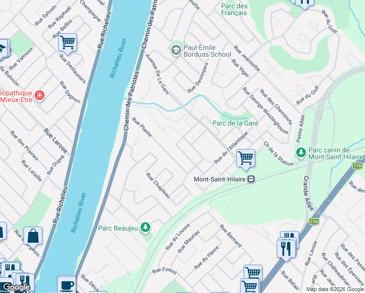 map of restaurants, bars, coffee shops, grocery stores, and more near 481 Rue de la Betteraverie in Mont-Saint-Hilaire