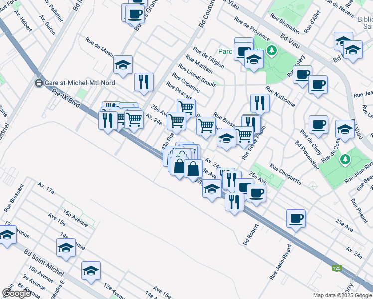 map of restaurants, bars, coffee shops, grocery stores, and more near in Montreal