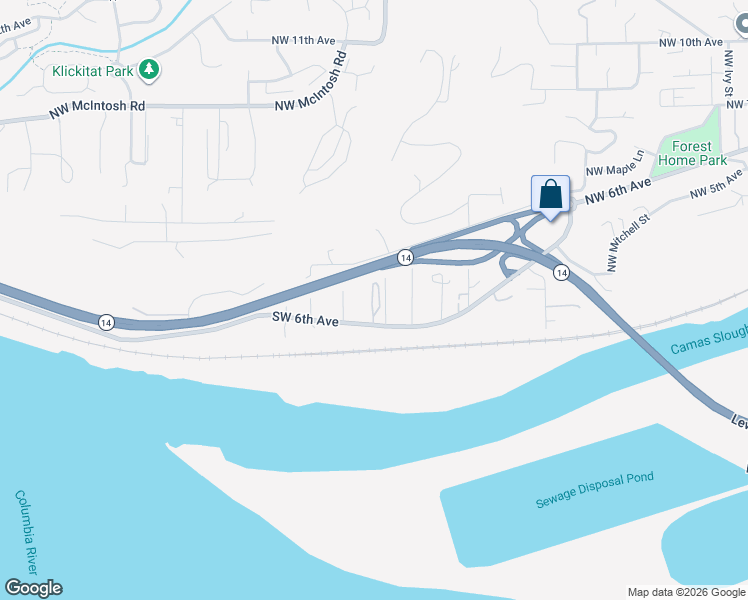 map of restaurants, bars, coffee shops, grocery stores, and more near 614 Southwest Valley Street in Camas