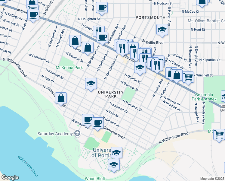 map of restaurants, bars, coffee shops, grocery stores, and more near in Portland