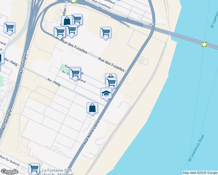 map of restaurants, bars, coffee shops, grocery stores, and more near 552 Rue Beauclerk in Montréal