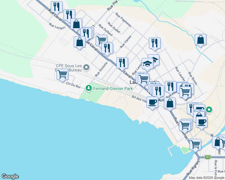 map of restaurants, bars, coffee shops, grocery stores, and more near in Lac-Mégantic