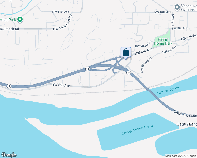 map of restaurants, bars, coffee shops, grocery stores, and more near 2017 Southwest 6th Avenue in Camas