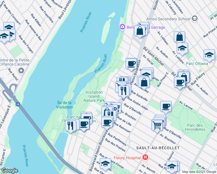 map of restaurants, bars, coffee shops, grocery stores, and more near 10790 Rue Andre Jobin in Montreal