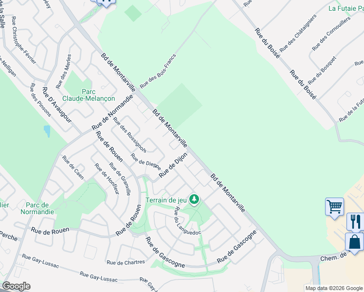 map of restaurants, bars, coffee shops, grocery stores, and more near 1280 Boulevard de Montarville in Boucherville