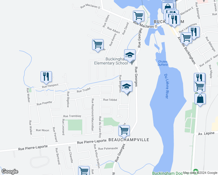 map of restaurants, bars, coffee shops, grocery stores, and more near 146 Rue Trudel in Gatineau