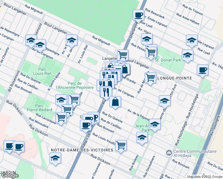 map of restaurants, bars, coffee shops, grocery stores, and more near in Montreal