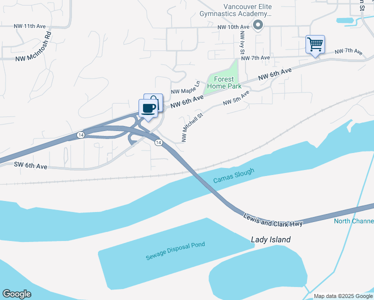 map of restaurants, bars, coffee shops, grocery stores, and more near 1512 Southwest 7th Circle in Camas