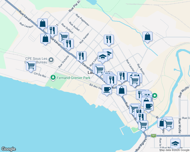 map of restaurants, bars, coffee shops, grocery stores, and more near 4929 Boulevard des Vétérans in Lac-Mã©Gantic