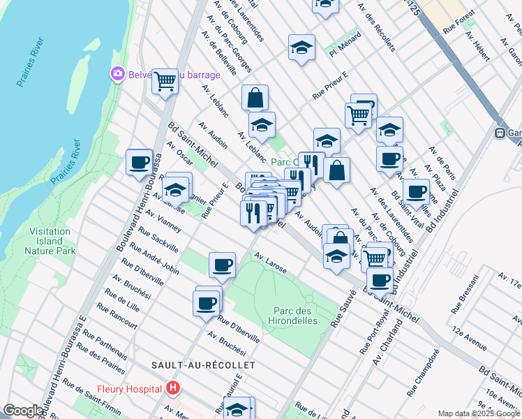 map of restaurants, bars, coffee shops, grocery stores, and more near in Montreal