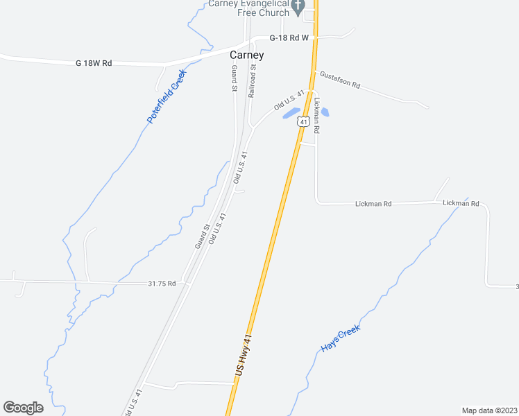 map of restaurants, bars, coffee shops, grocery stores, and more near N12877 U.S. 41 in Carney