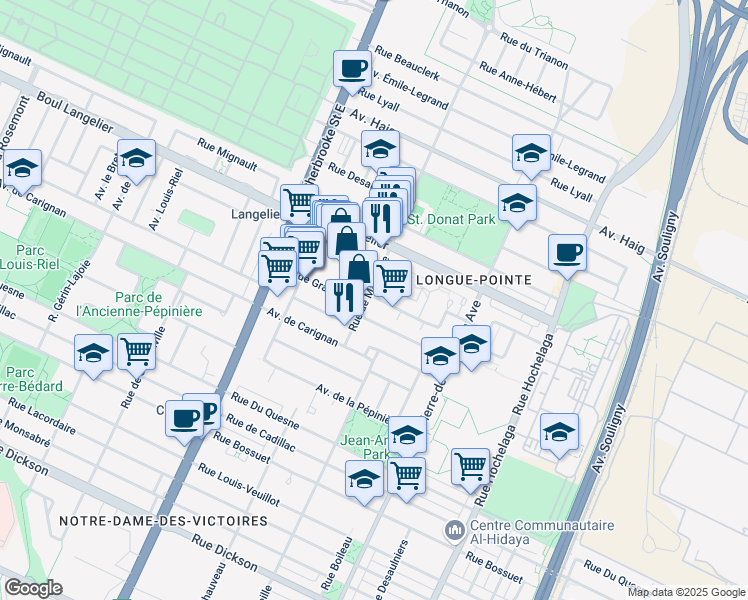 map of restaurants, bars, coffee shops, grocery stores, and more near 2990 Avenue de Granby in Montreal