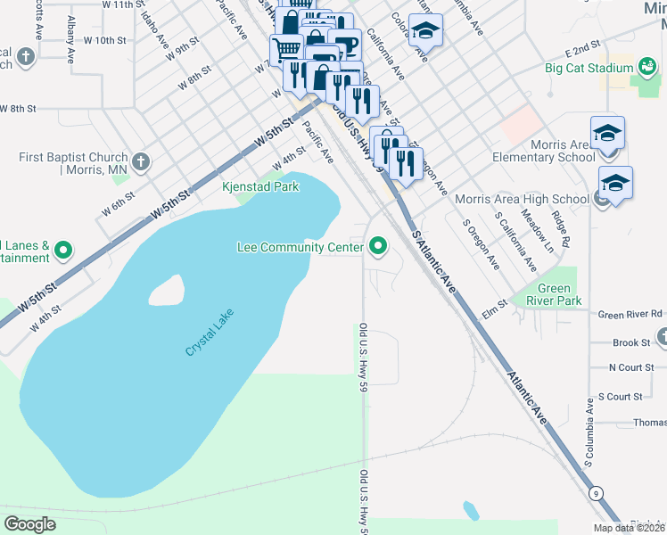 map of restaurants, bars, coffee shops, grocery stores, and more near 118 County Road 22 in Morris