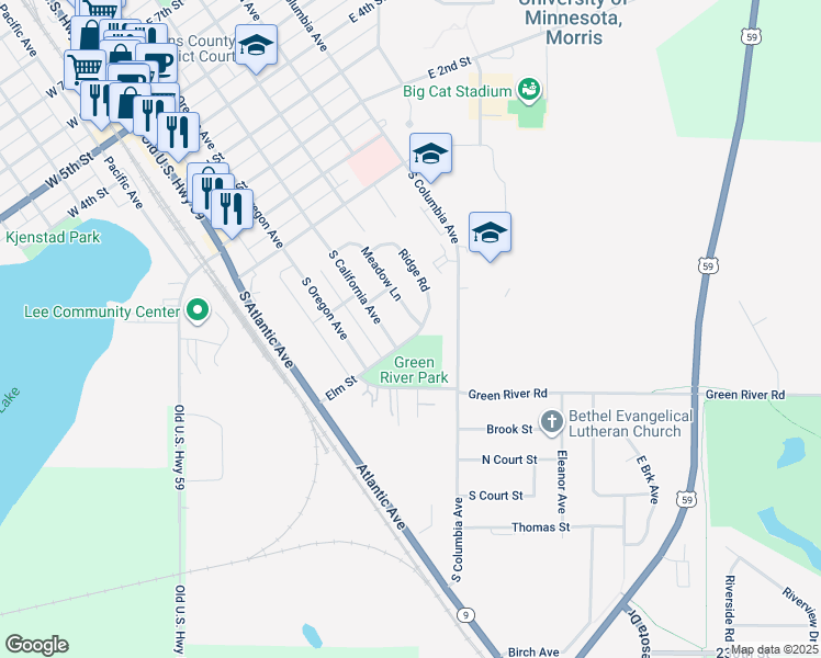 map of restaurants, bars, coffee shops, grocery stores, and more near 111 Meadow Lane in Morris