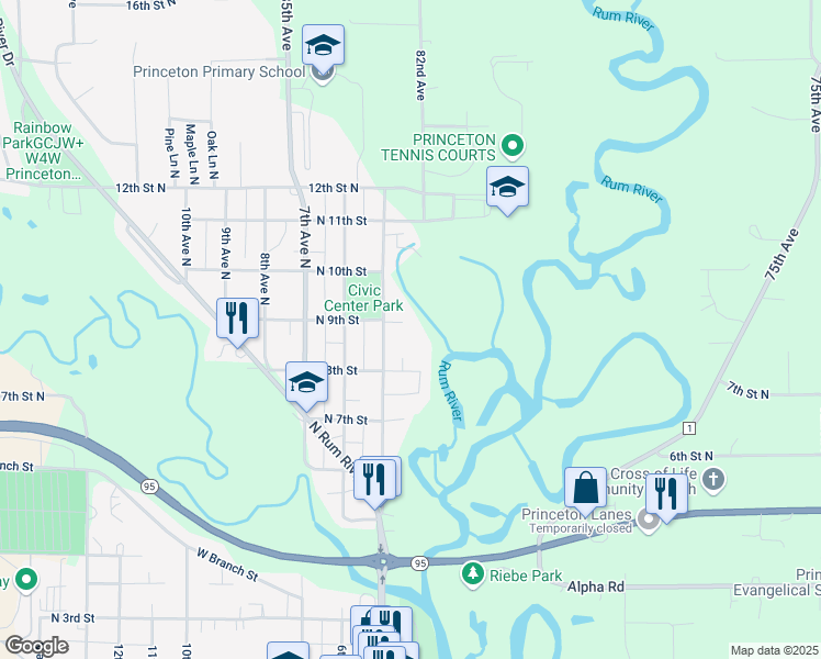map of restaurants, bars, coffee shops, grocery stores, and more near 403 North 9th Street in Princeton