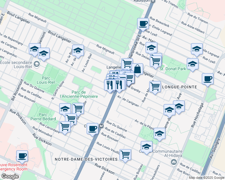map of restaurants, bars, coffee shops, grocery stores, and more near in Montreal