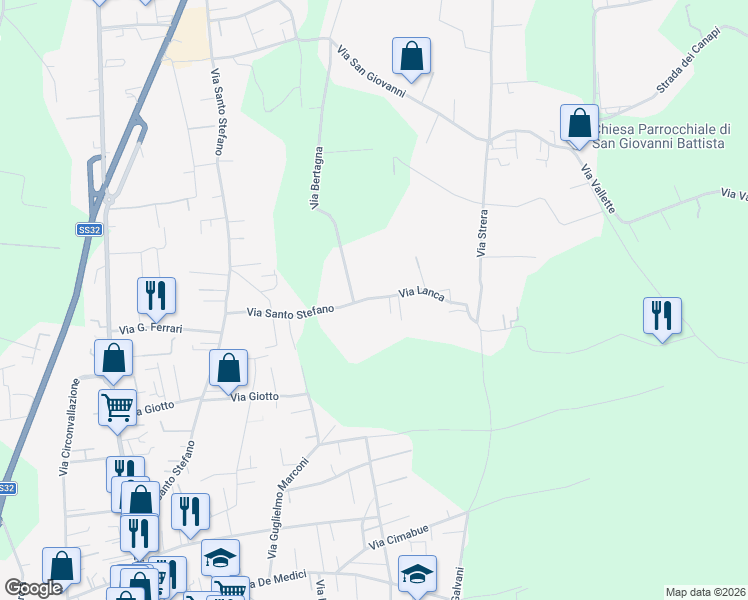 map of restaurants, bars, coffee shops, grocery stores, and more near 20 Via Lanca in Oleggio