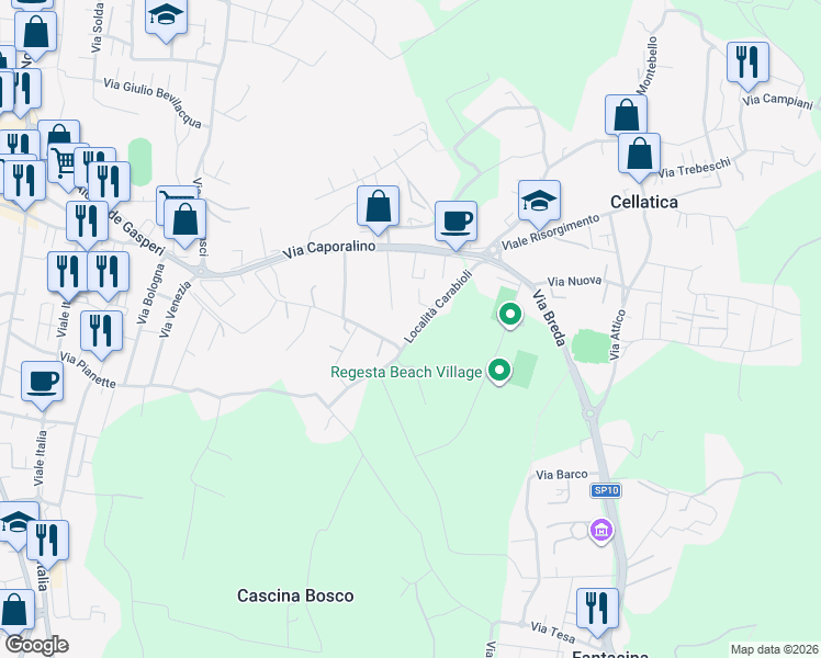 map of restaurants, bars, coffee shops, grocery stores, and more near 16 Località Carabioli in Cellatica