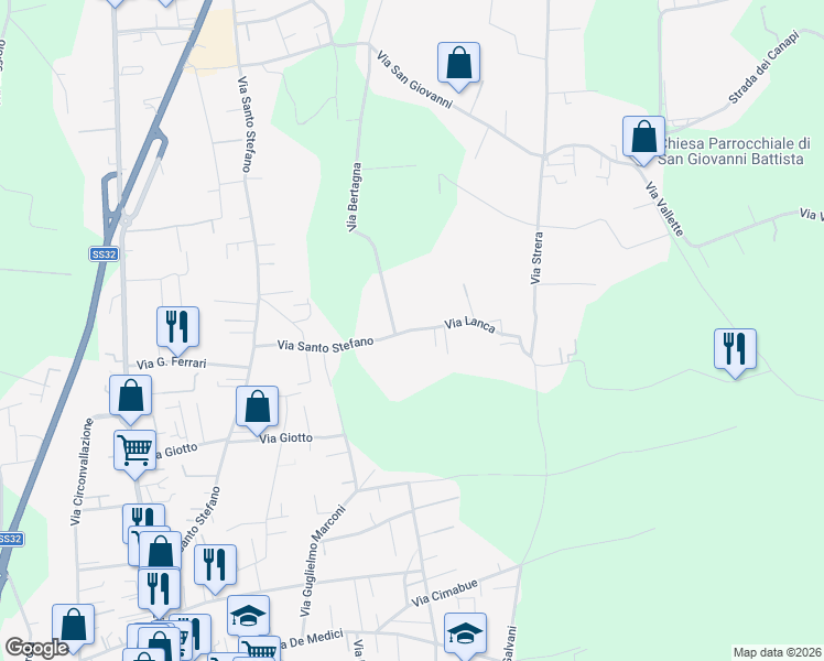 map of restaurants, bars, coffee shops, grocery stores, and more near 20 Via Lanca in Oleggio