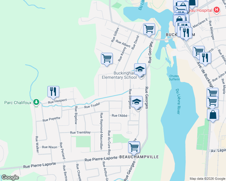 map of restaurants, bars, coffee shops, grocery stores, and more near 621 Rue Kenny in Gatineau
